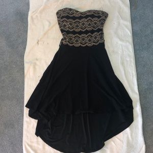 Strapless Embroidered Black Dress High-Low